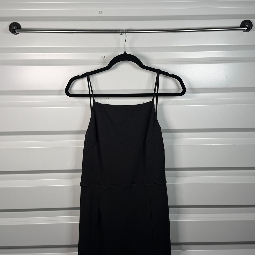 Lulus Black Square Neck Open Back Spaghetti Strap Midi Dress XL Made in‎ USA